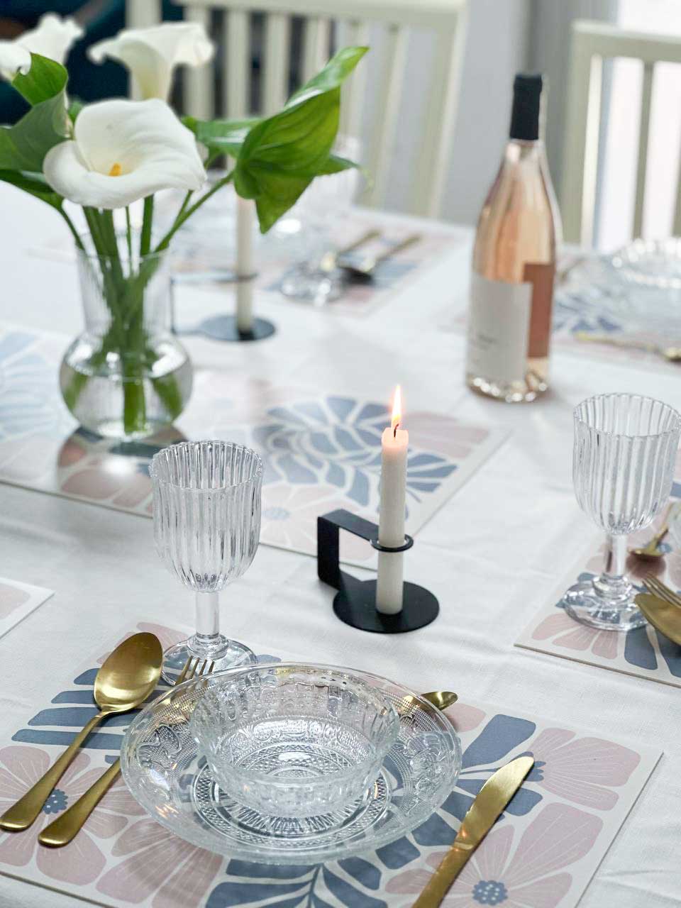 פלייסמט ויניל - דגם Blush blue floral