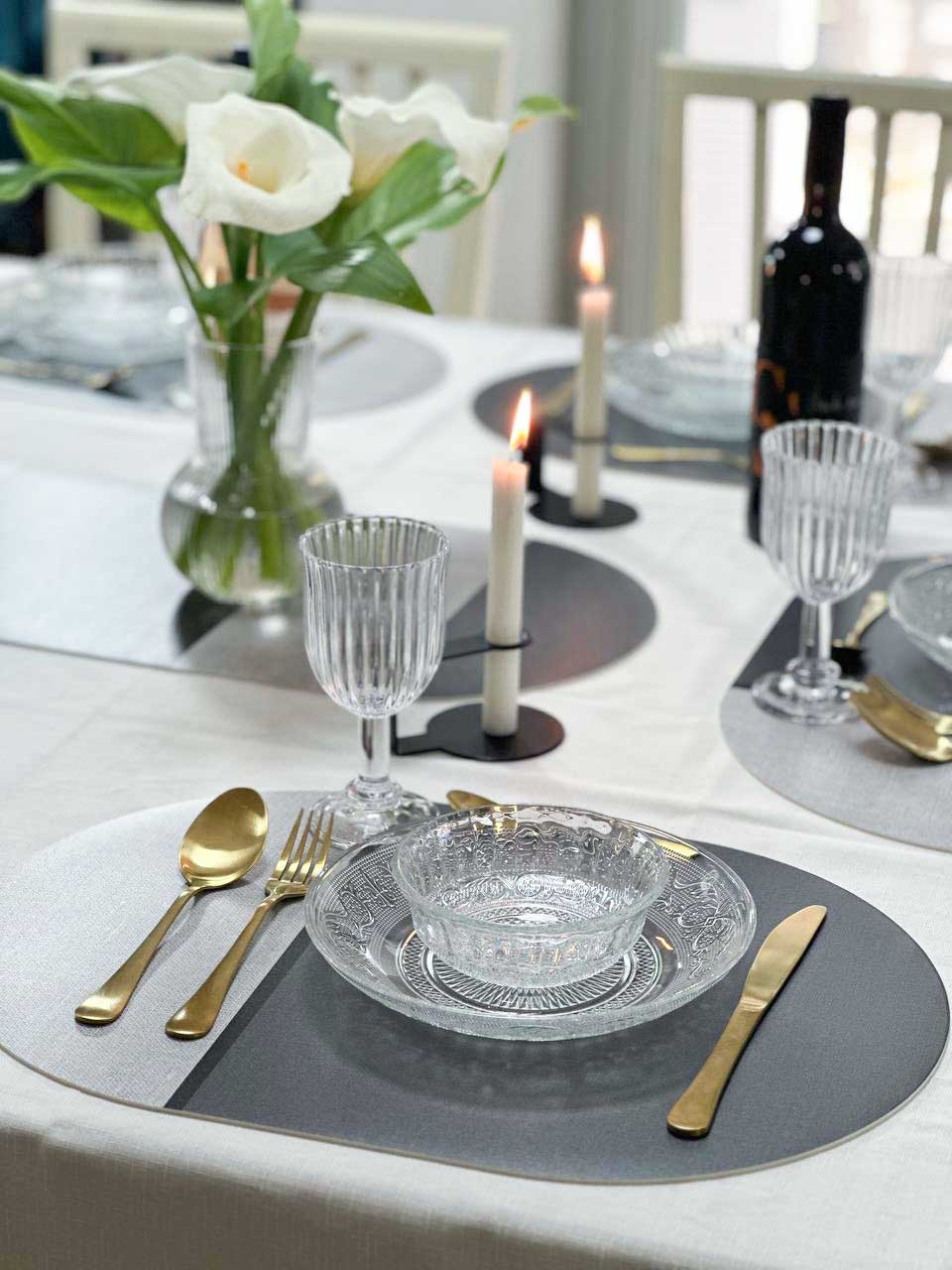 פלייסמט ויניל אליפטי - דגם אפור