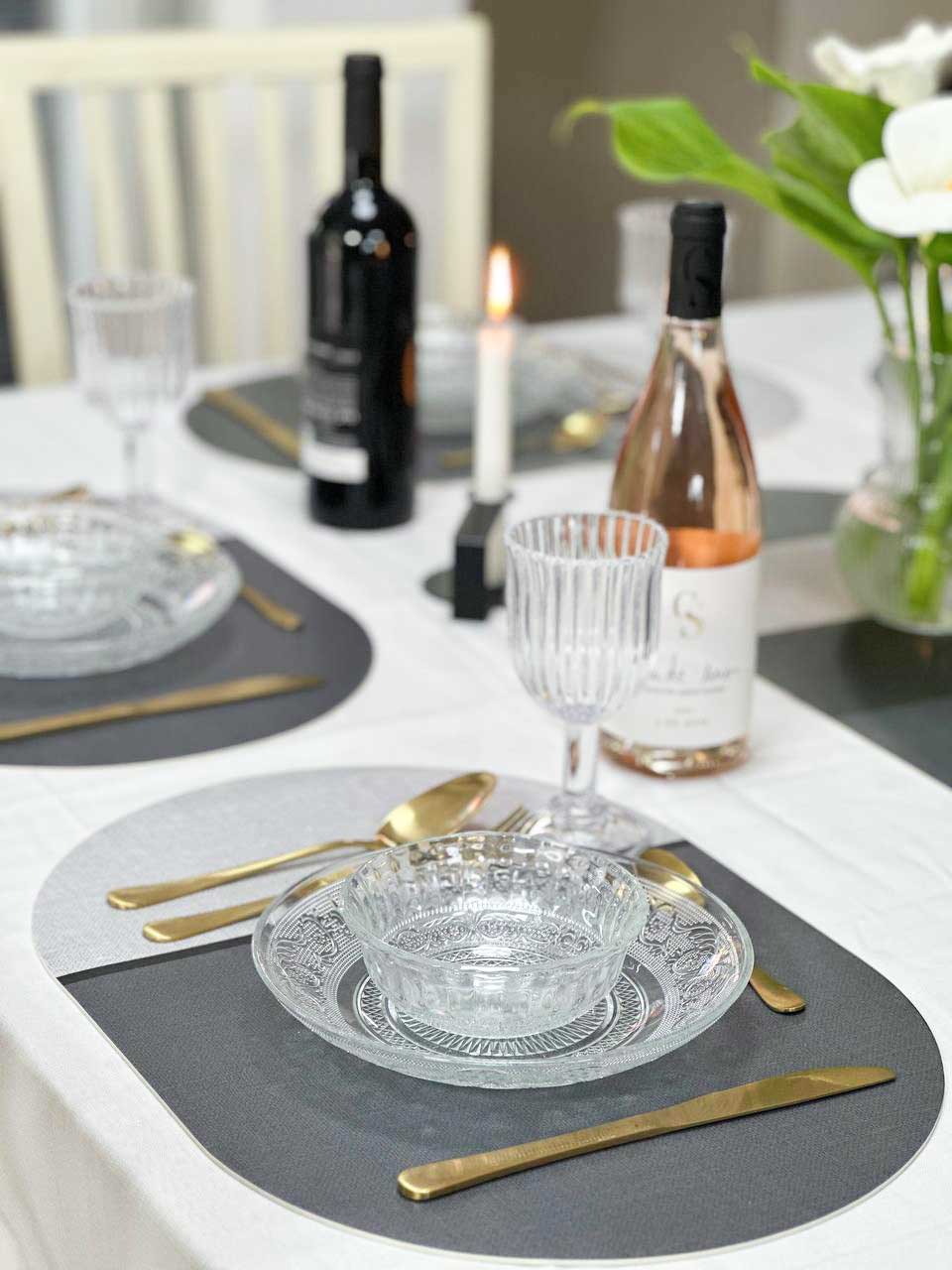 פלייסמט ויניל אליפטי - דגם אפור