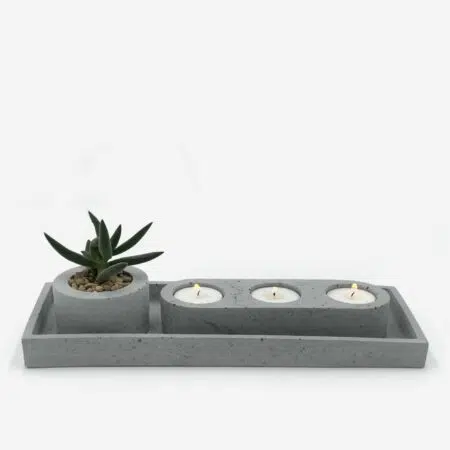 concrete tray rectangle concrete pot ariel concrete candle 3 fire web top side view