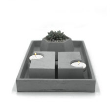 concrete tray wide rectangle with 2 concrete candle rectangle asimetric concrete pot nataly amazon fire side view