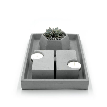 concrete tray wide rectangle with 2 concrete candle rectangle asimetric concrete pot nataly amazon side view
