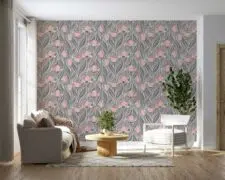 pink-and-grey-flowers-wallpaper-on-wall